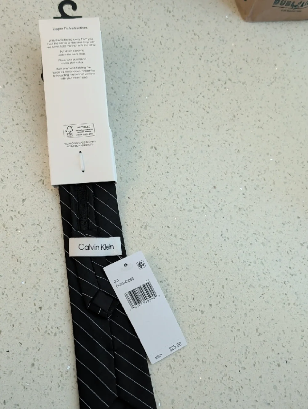 Calvin Klein Black Tie with Silver Pinstripes